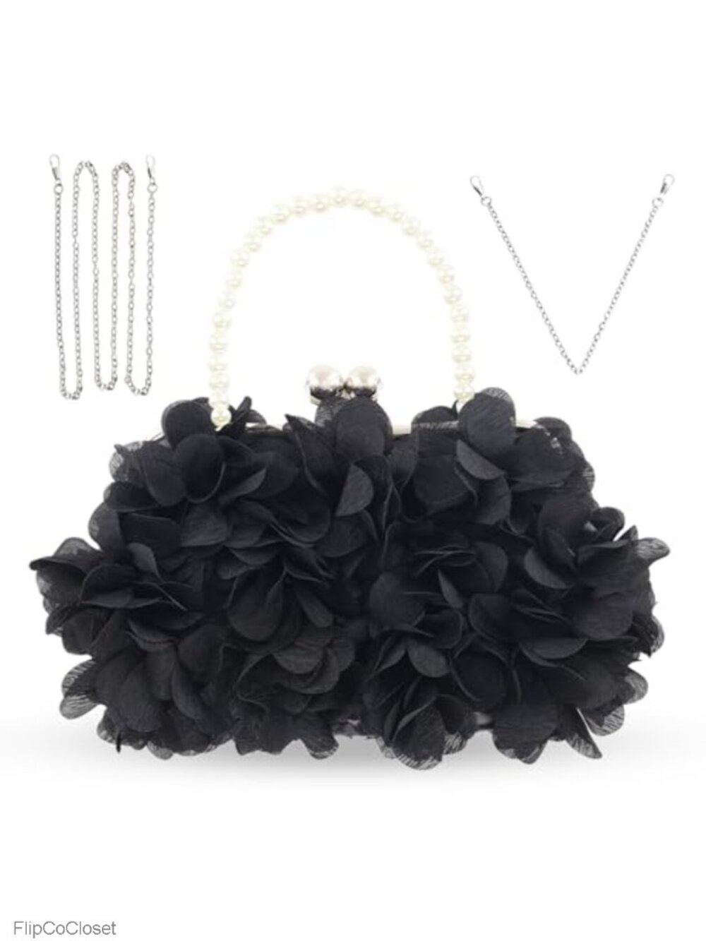 Pleated Fabric Evening Bag Floral Clutch with Chain for Wedding Party